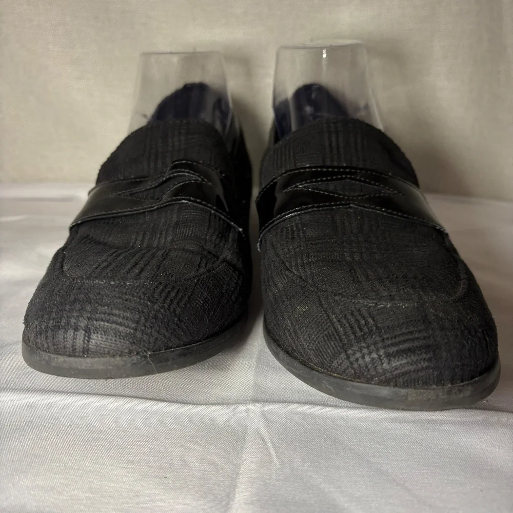 Clarks Trish Rose Black Plaid Plaid Patent Trim Comfort Penny Loafers Women's 10